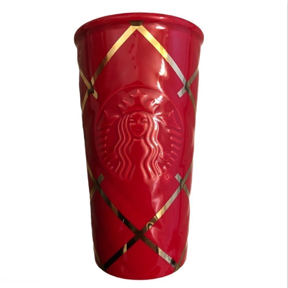 Starbucks red gold quilted Ceramic Cup mug tumbler